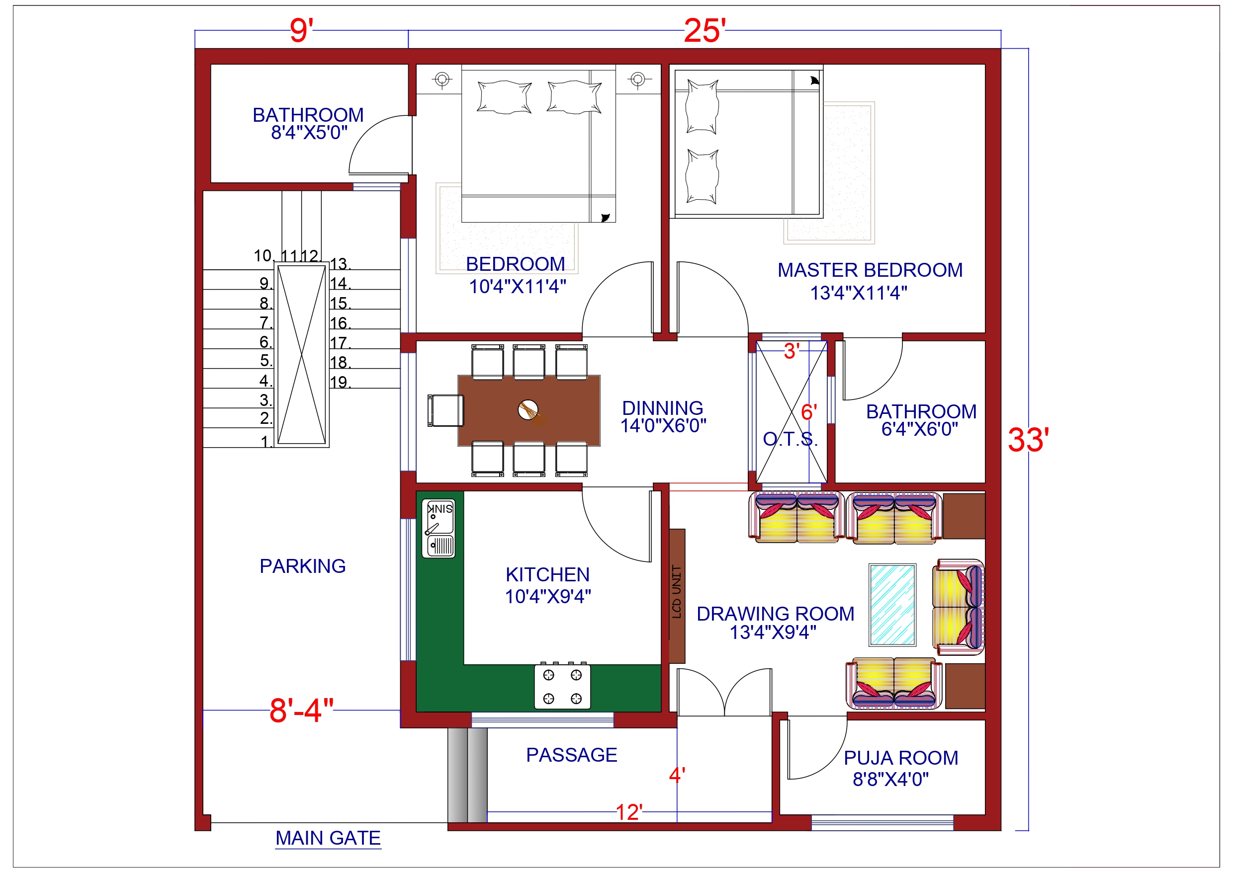 Single Floor House Design Ground Floor Plan - 1122 Sqft