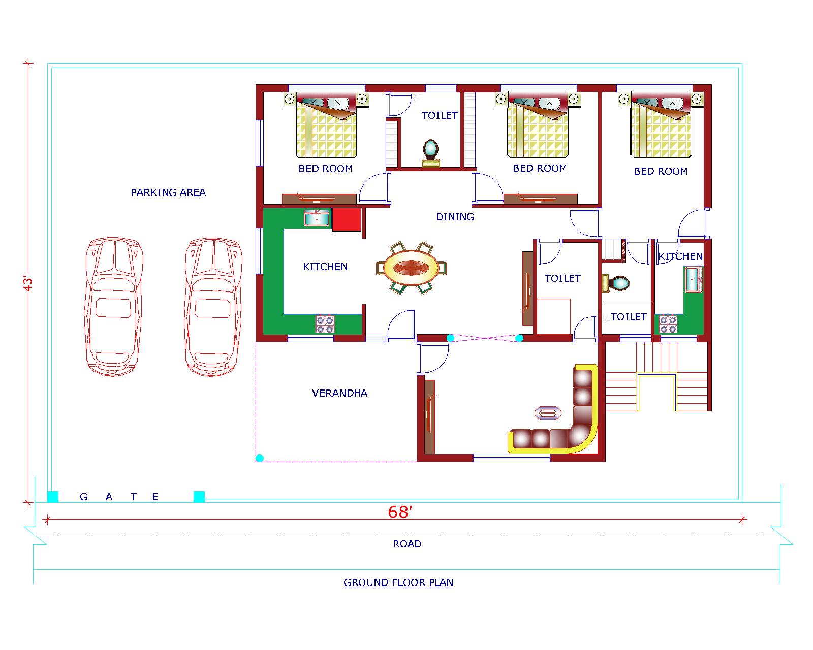 Single Floor Modern House Design Ground Floor Plan - 2400 Sqft